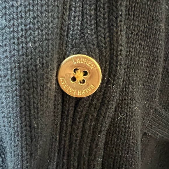 Ralph Lauren Womens Cardigan Sweater Medium Black Gold Button Cotton Sz M Preppy - Picture 4 of 5